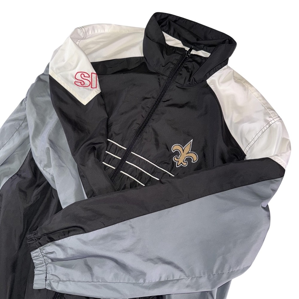 New Orleans Saints Jacket Mens Large Black NFL Football Windbreaker Full Zip